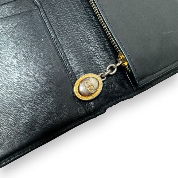 Vintage Christian Dior Lady Dior Black Leather Quilted Long Wallet 7.5 x 3.75 - Picture 5 of 11
